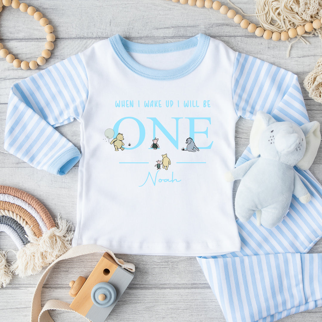 Personalised Pooh Bear Blue Boys Birthday Pyjamas