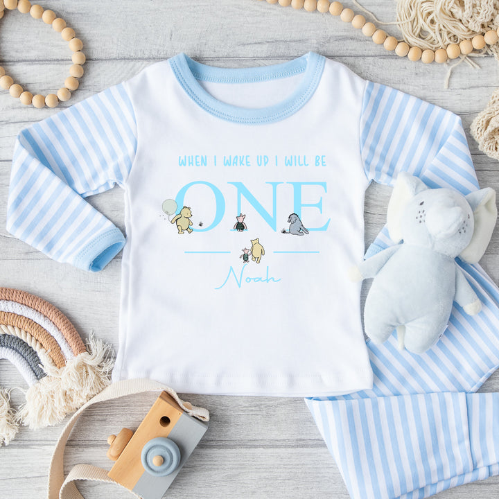 Personalised Pooh Bear Blue Boys Birthday Pyjamas