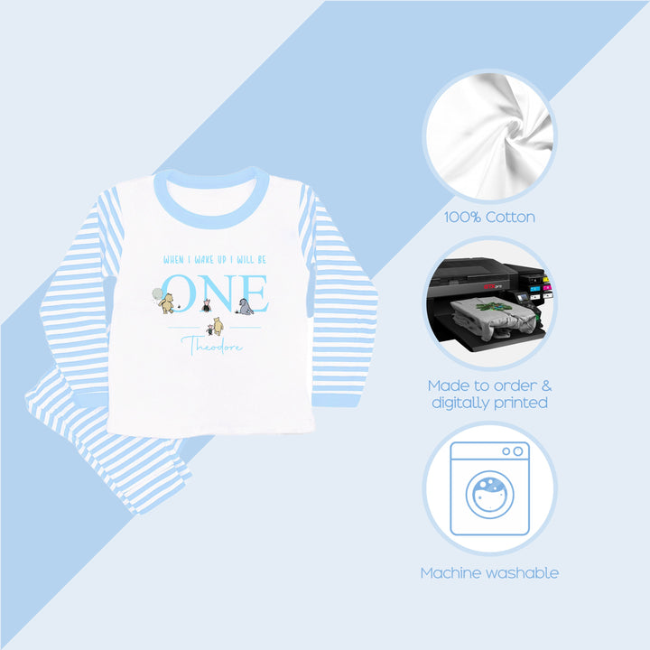 Personalised Pooh Bear Blue Boys Birthday Pyjamas