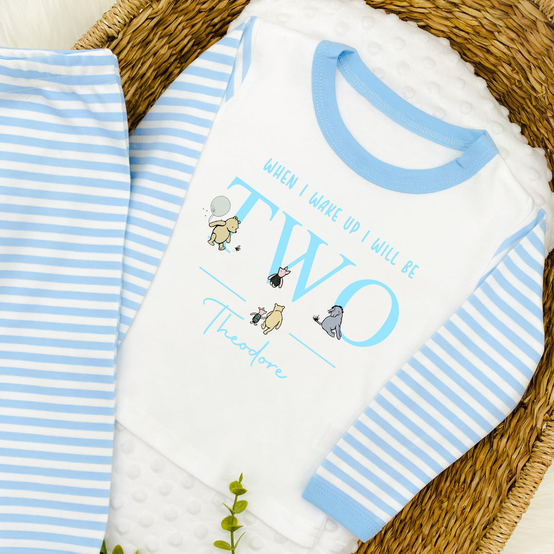 Personalised Pooh Bear Blue Boys Birthday Pyjamas