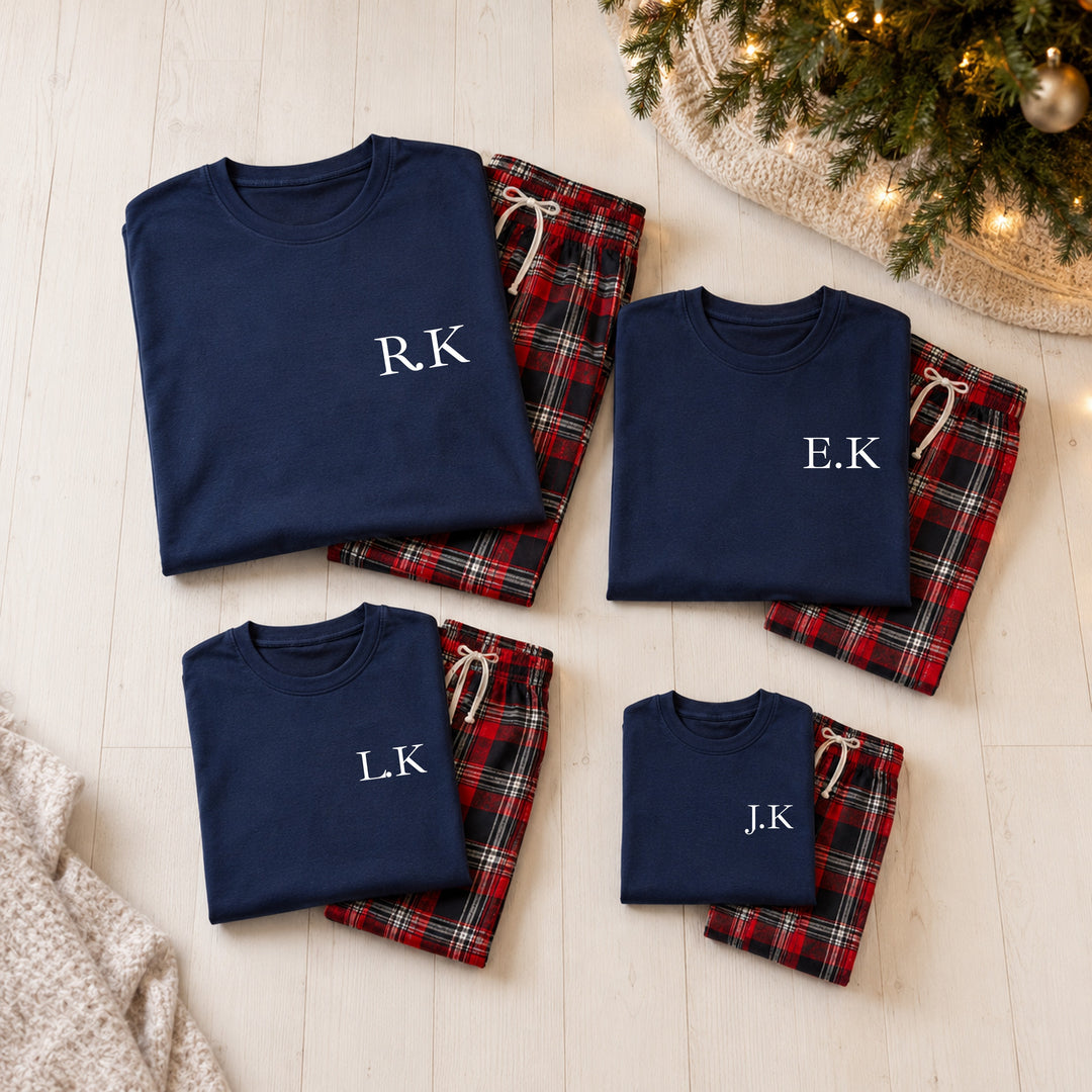 Personalised Initial Family Matching Tartan Christmas Pyjamas