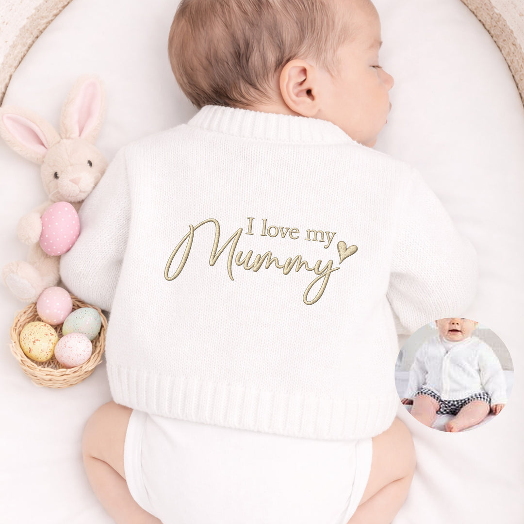 Embroidered I Love My Mummy Knitted Cardigan