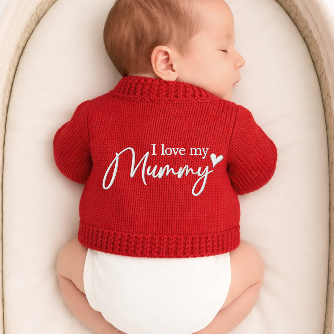 Embroidered I Love My Mummy Knitted Cardigan