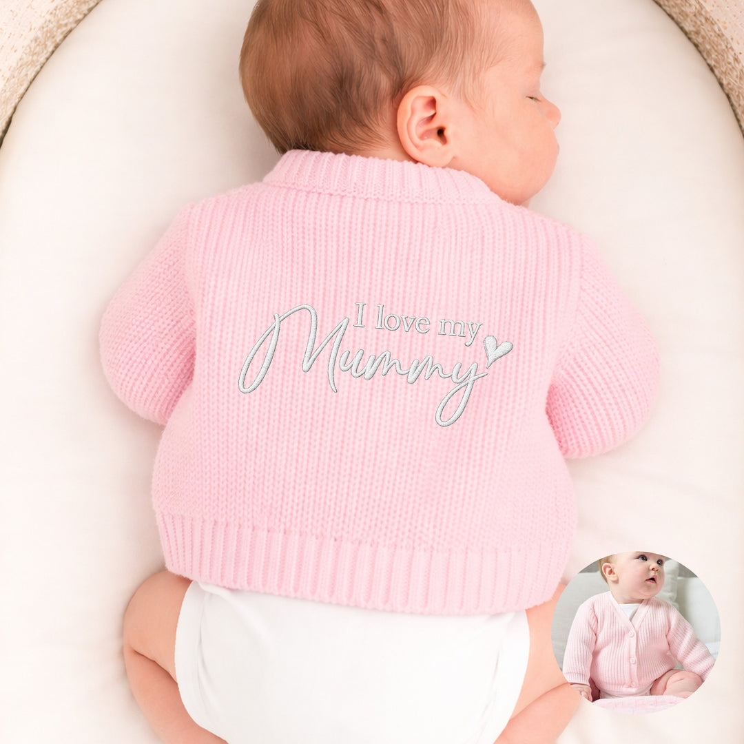 Embroidered I Love My Mummy Knitted Cardigan