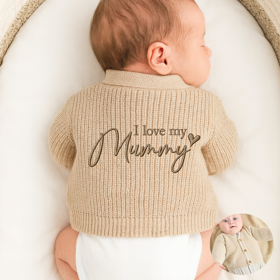 Embroidered I Love My Mummy Knitted Cardigan