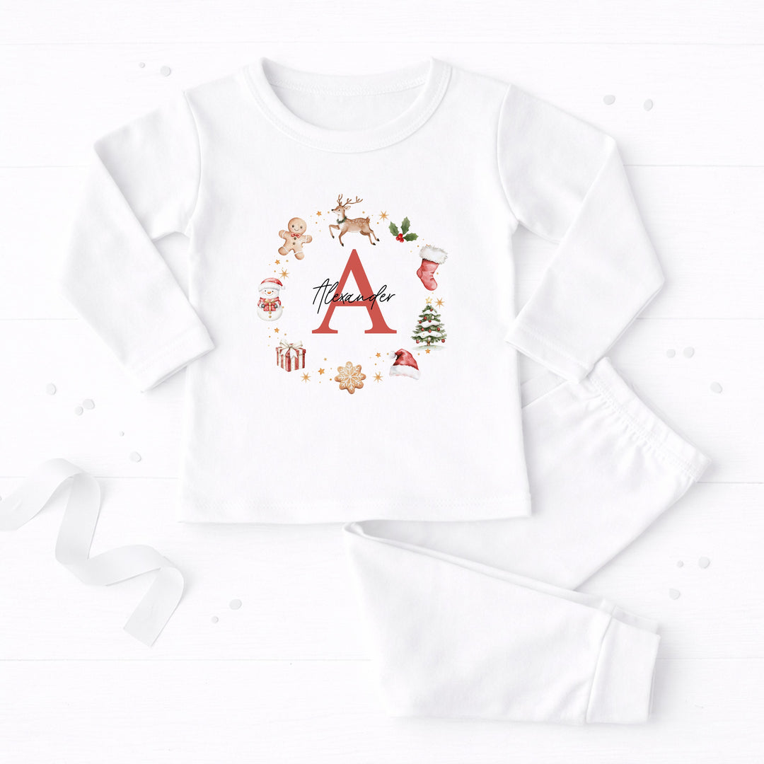 Personalised Gingerbread Wreath Christmas Pyjamas