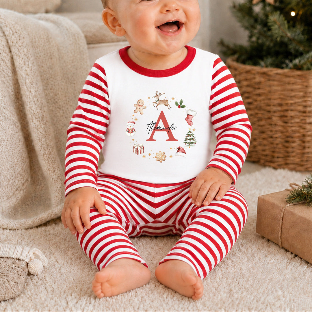 Personalised Gingerbread Wreath Christmas Pyjamas