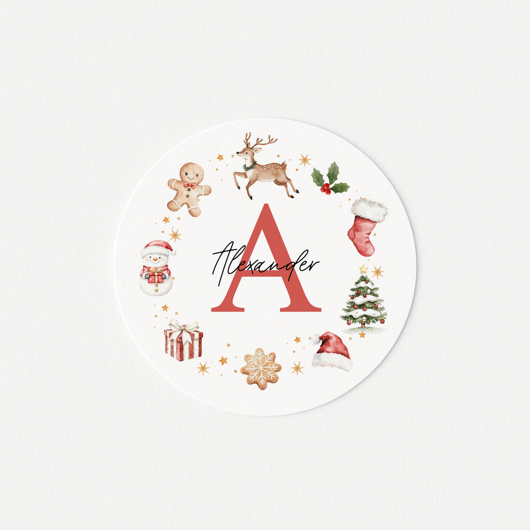 Personalised Wreath Initial Christmas Stickers