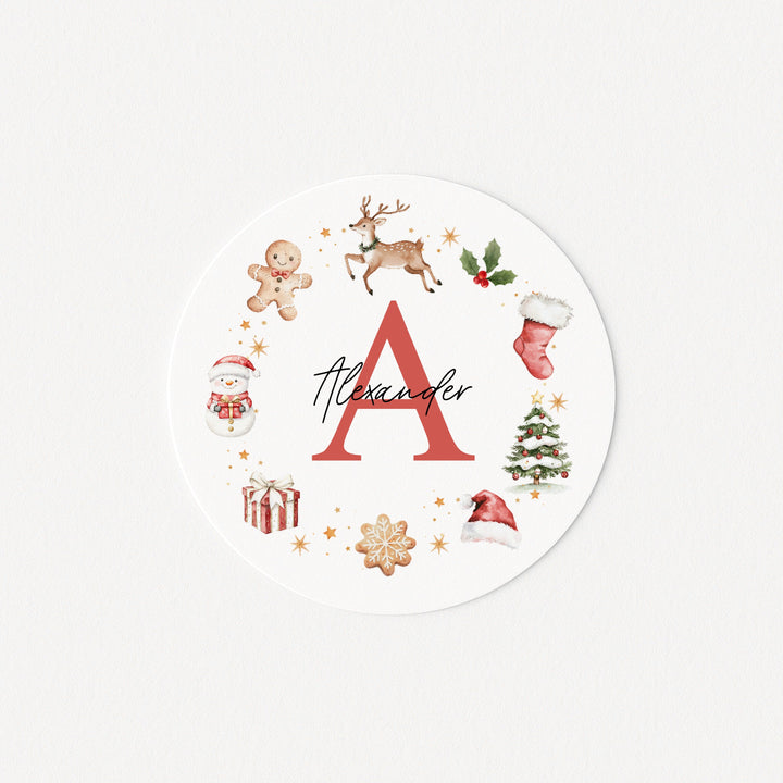 Personalised Wreath Initial Christmas Stickers