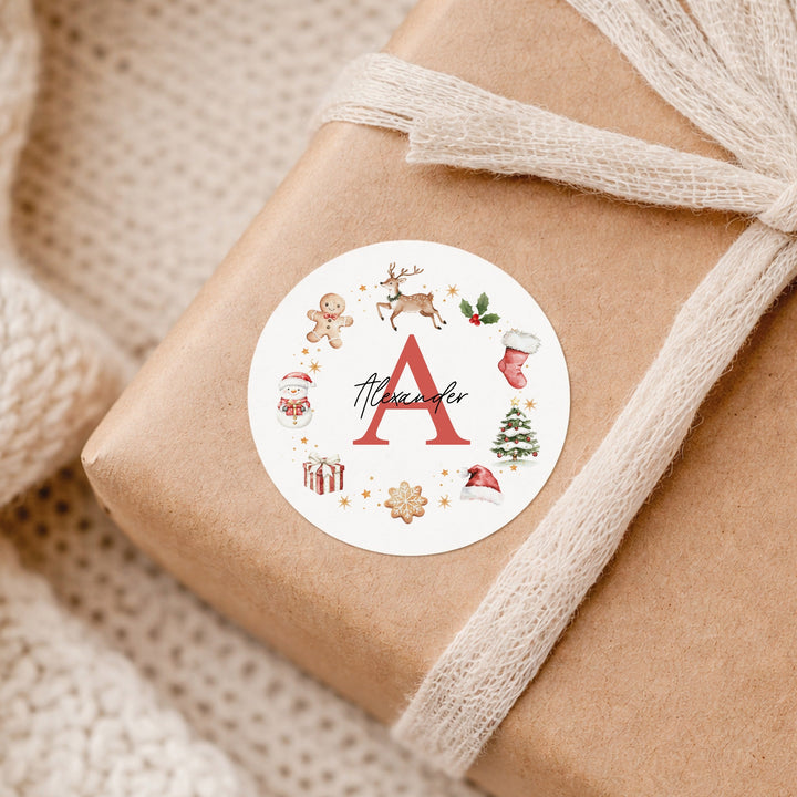 Personalised Wreath Initial Christmas Stickers