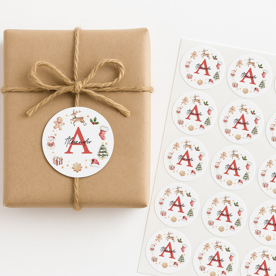 Personalised Wreath Initial Christmas Stickers