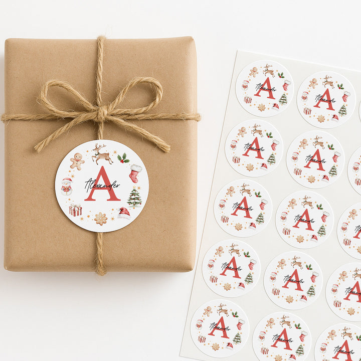 Personalised Wreath Initial Christmas Stickers