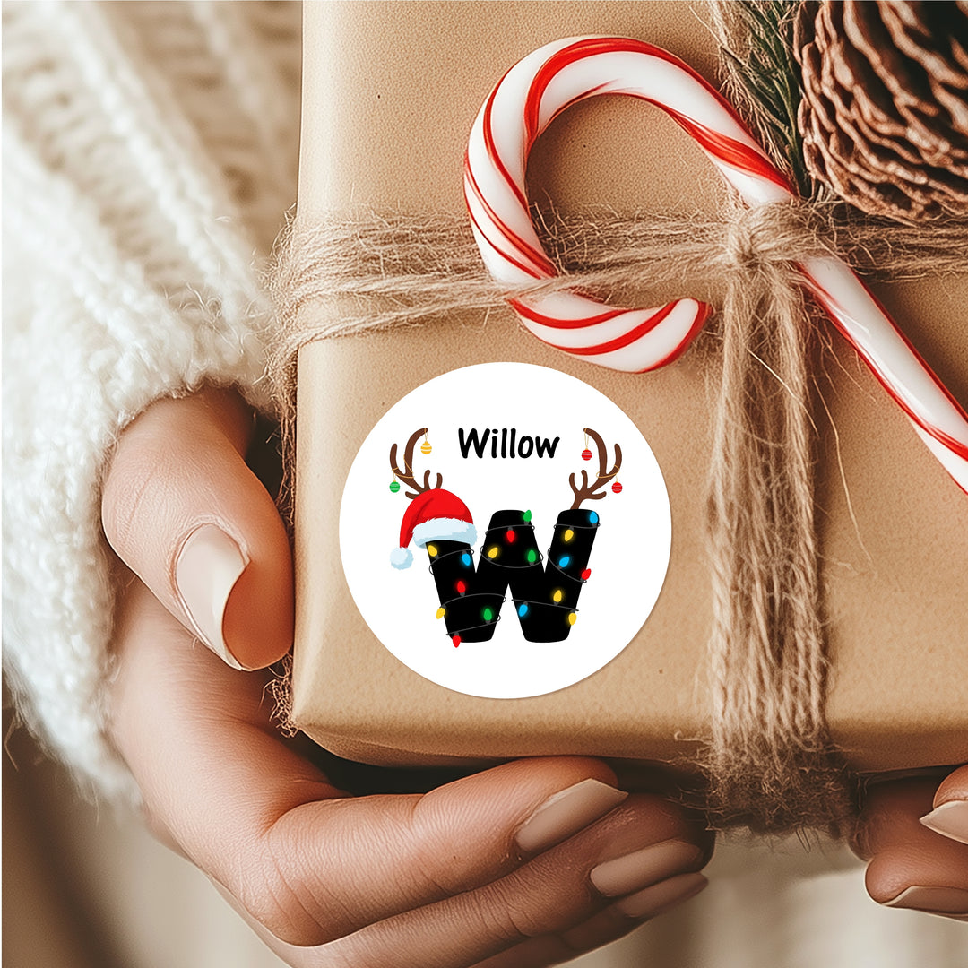 Personalised Initial Reindeer Lights Christmas Stickers