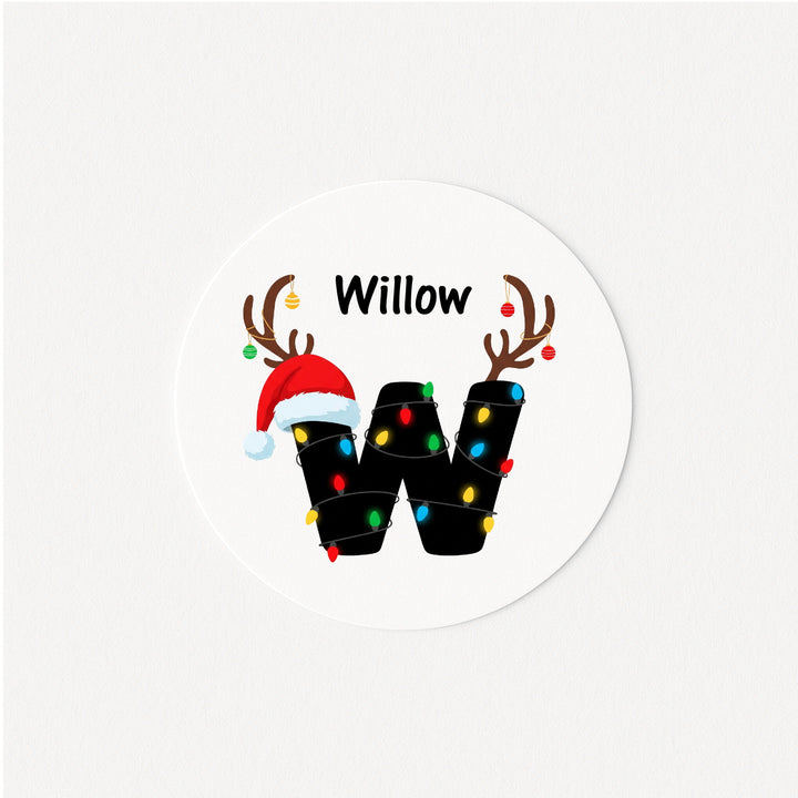 Personalised Initial Reindeer Lights Christmas Stickers