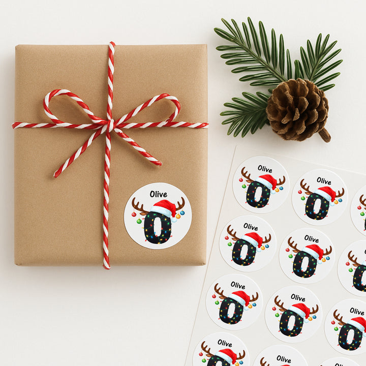 Personalised Initial Reindeer Lights Christmas Stickers