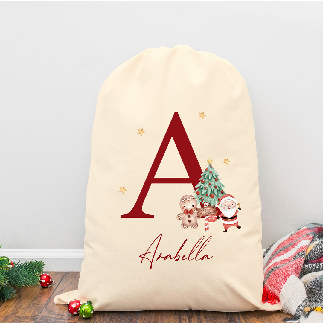 Personalised Red Christmas Initial Santa Sack or Stocking