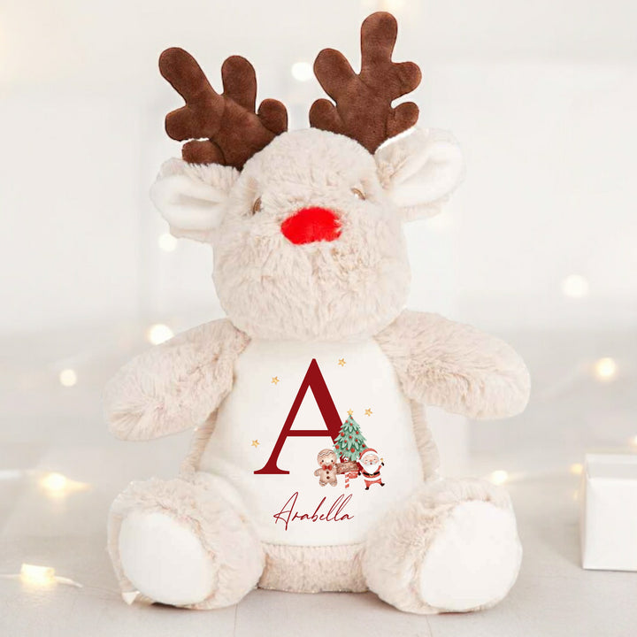 Personalised Red Initial Christmas Reindeer/Penguin/Bunny Teddy