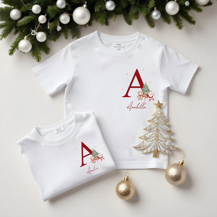 Personalised Initial Matching Christmas T-shirts With Optional Trousers