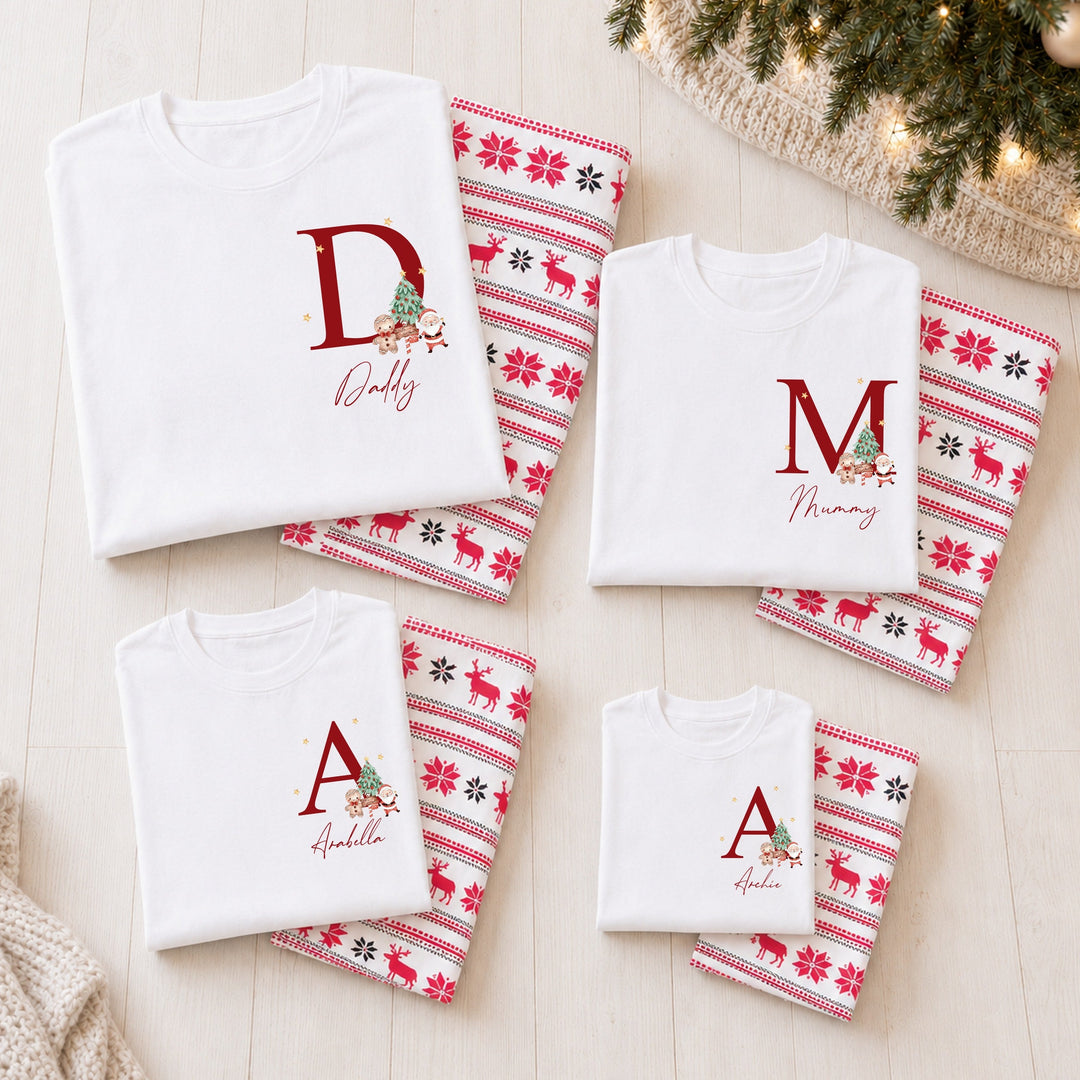 Personalised Santa Initial Family Matching Reindeer Christmas Pyjamas