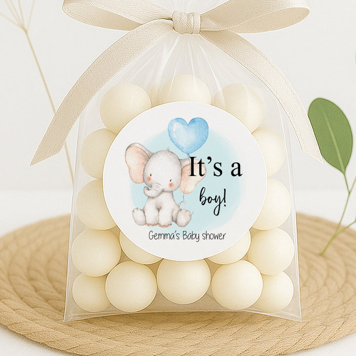 Personalised It's A Boy Blue Elephant Baby Shower Stickers