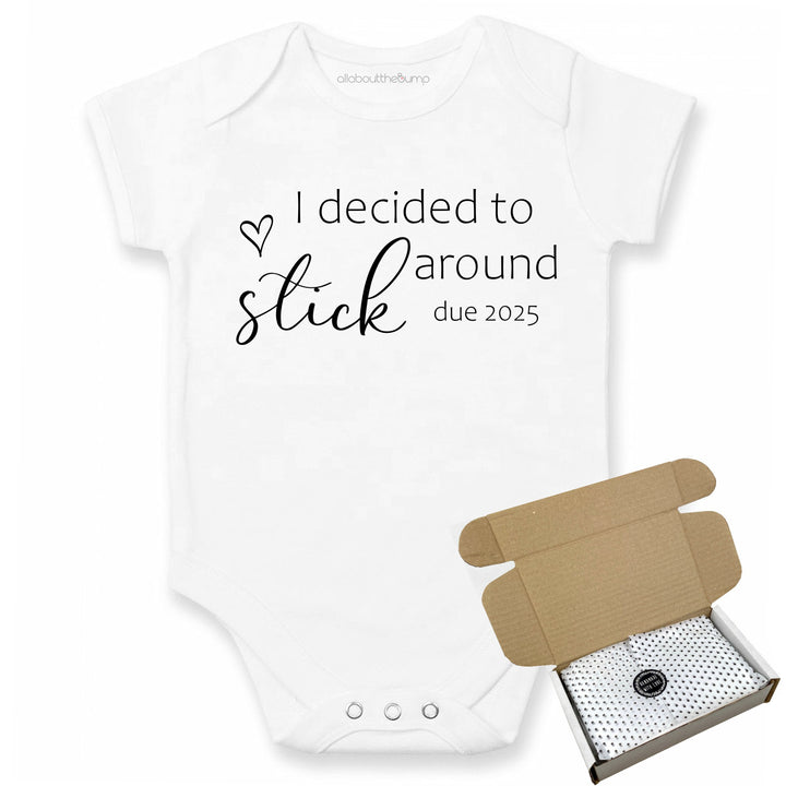 This baby announcement vest can be brought in a box lined with tissue paper