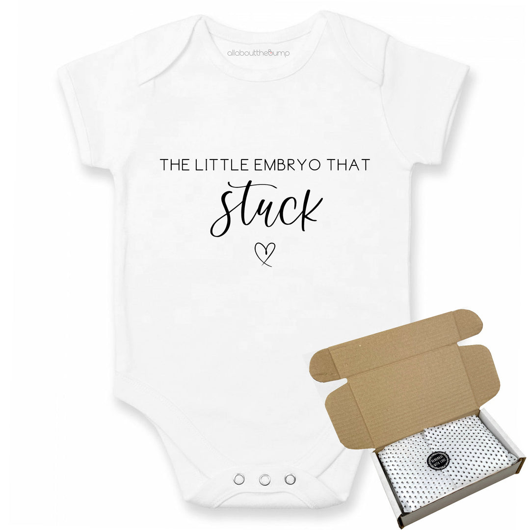 This baby announcement vest can be brought in a box lined with tissue paper