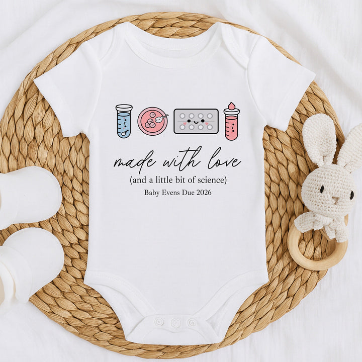 Personalised Colourful Made With Love And Science IVF Baby Announcement Vest
