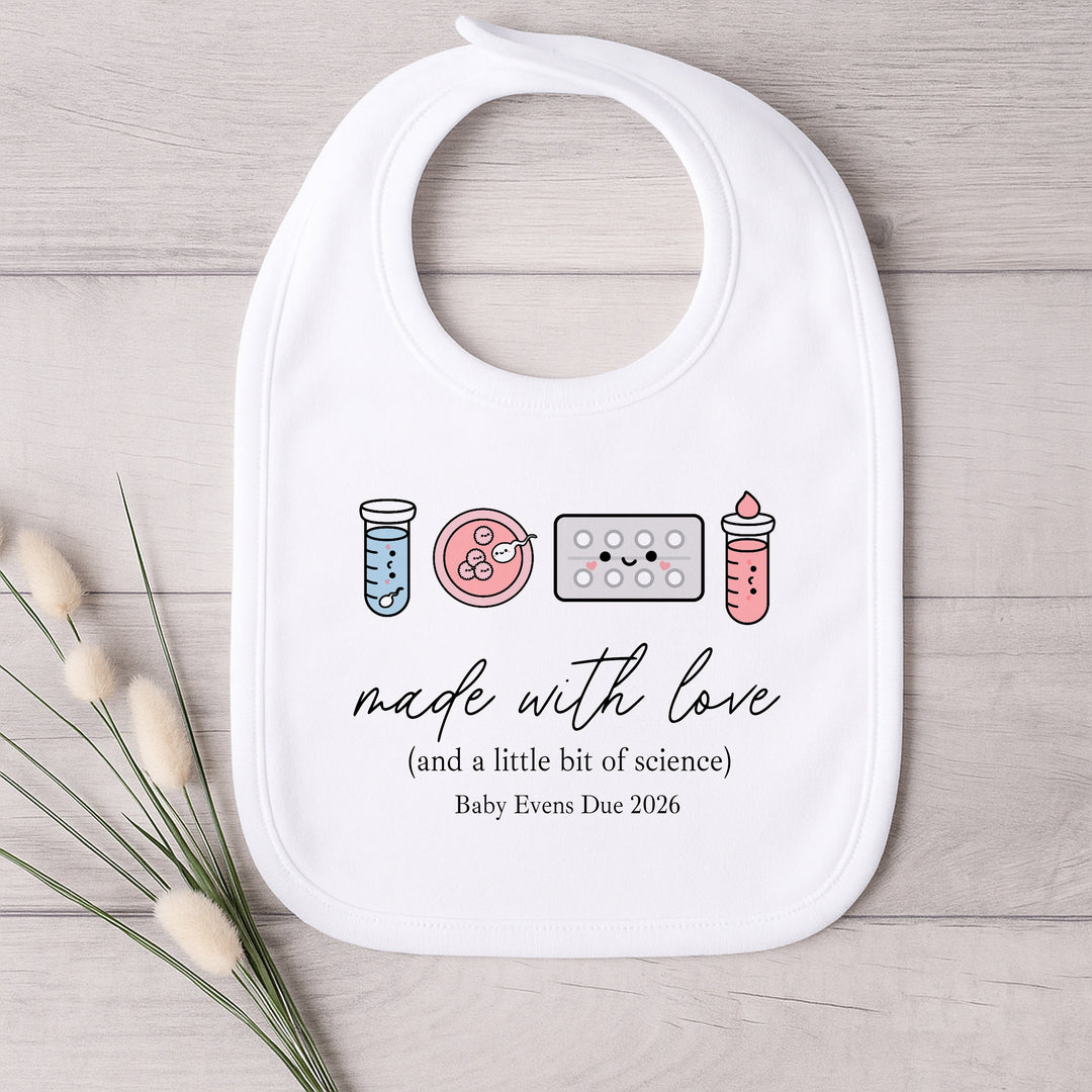 Personalised Colourful Made With Love And Science IVF Baby Announcement Vest