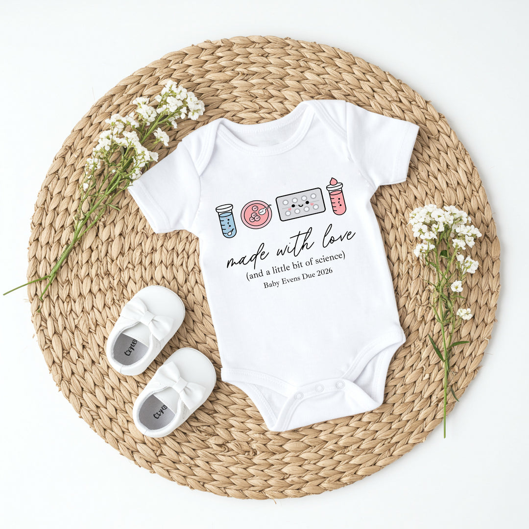 Personalised Colourful Made With Love And Science IVF Baby Announcement Vest