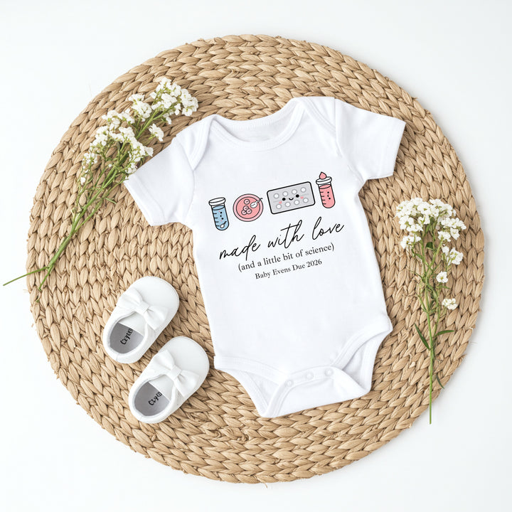 Personalised Colourful Made With Love And Science IVF Baby Announcement Vest