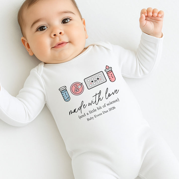 Personalised Colourful Made With Love And Science IVF Baby Announcement Vest