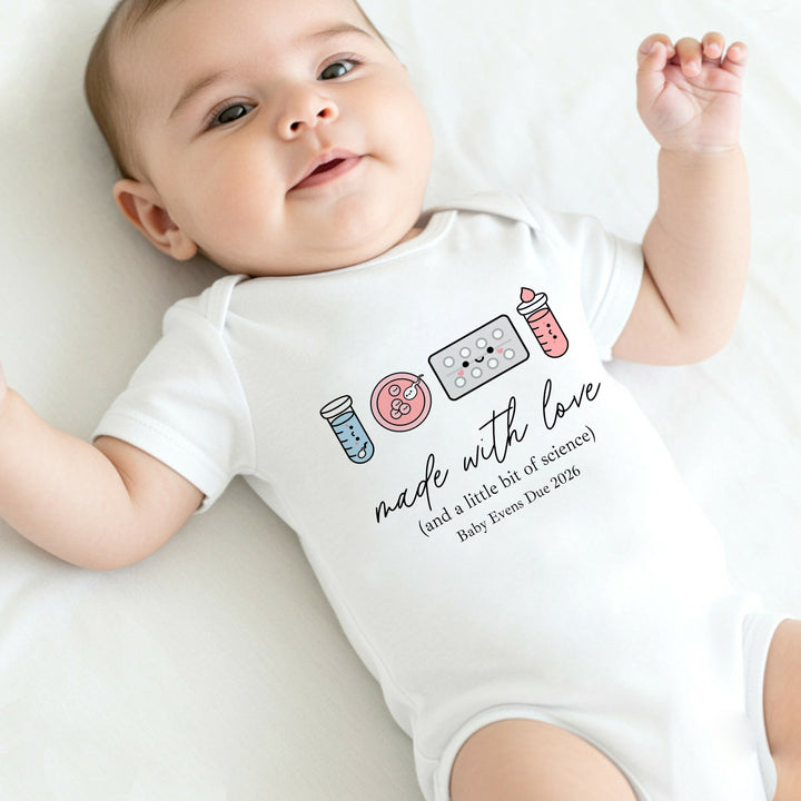 Personalised Colourful Made With Love And Science IVF Baby Announcement Vest