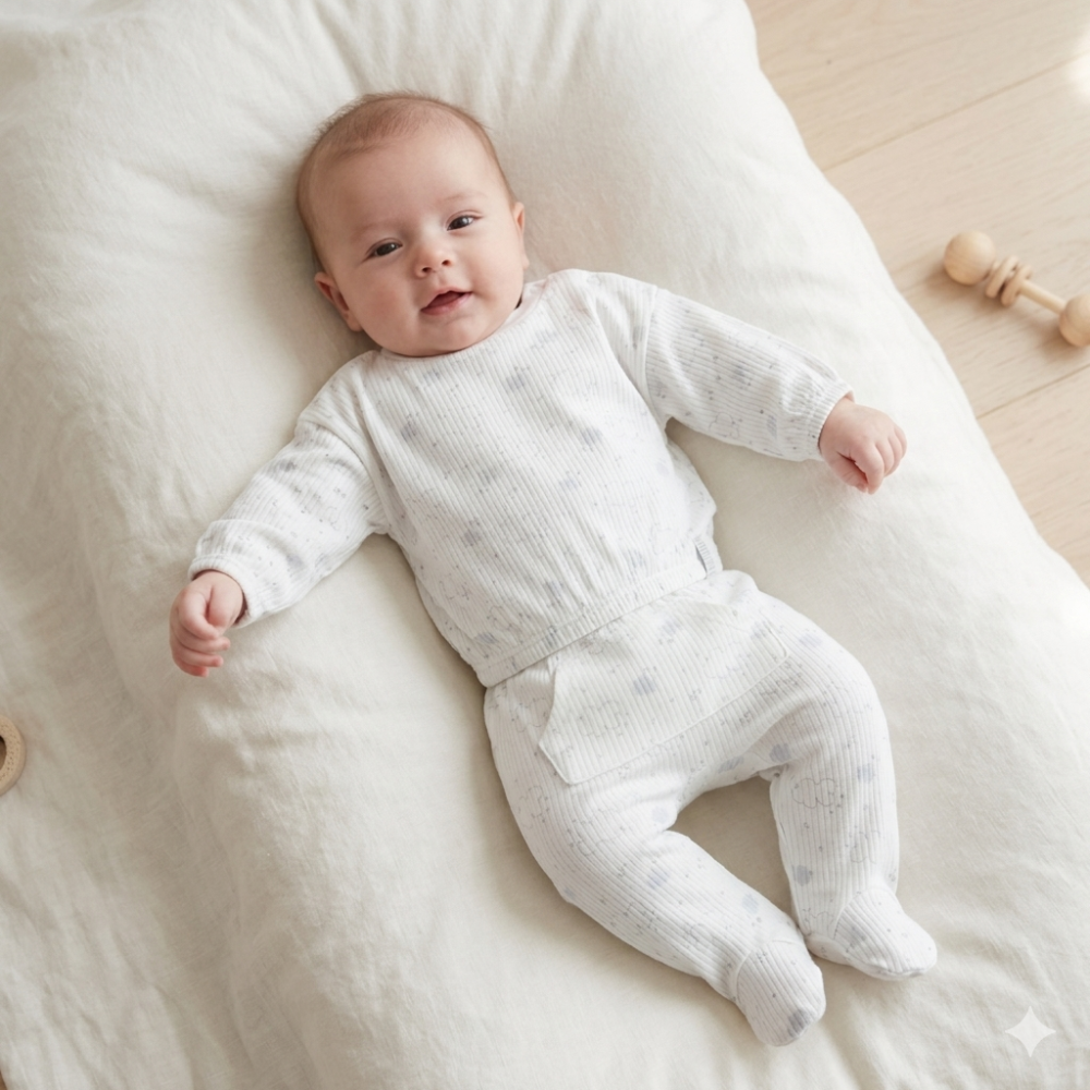 Unisex Clouds Ribbed Top &amp; Footed Pant Outfit