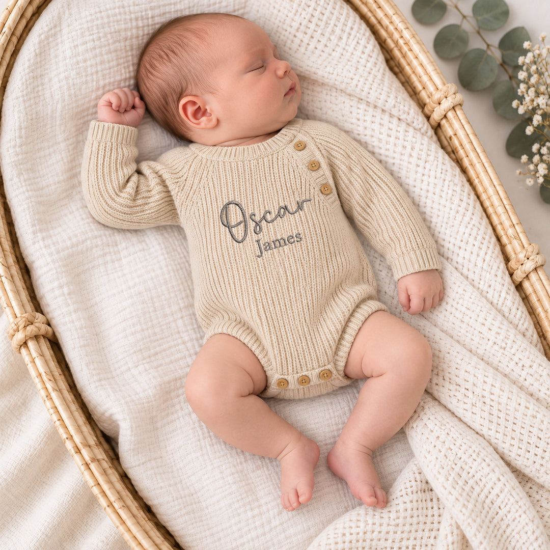 Personalised Embroidered Double Name Ribbed Baby Romper
