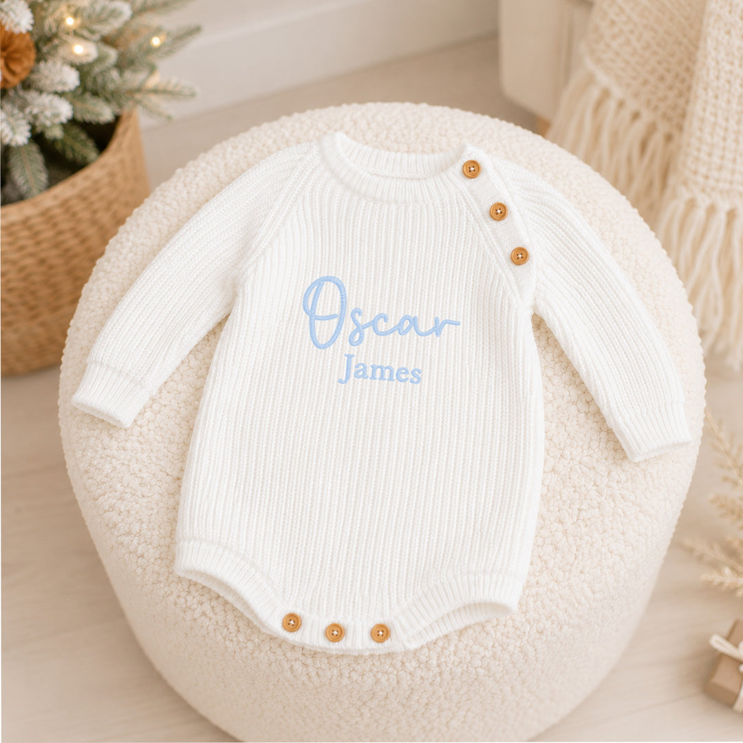 Personalised Embroidered Double Name Ribbed Baby Romper