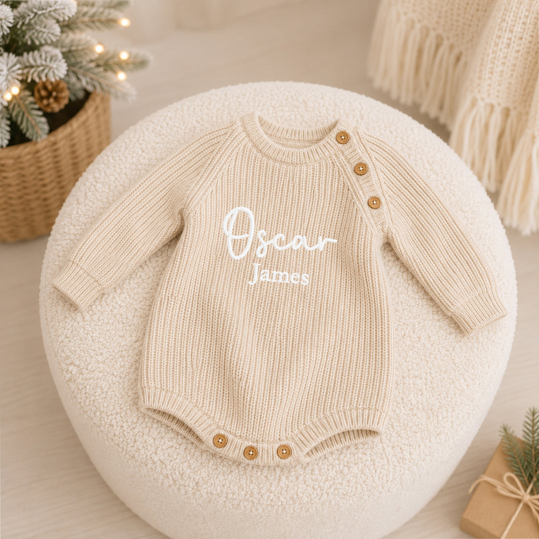 Personalised Embroidered Double Name Ribbed Baby Romper