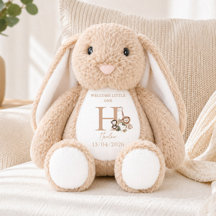 Personalised Beige Safari Welcome Little One Soft Toy