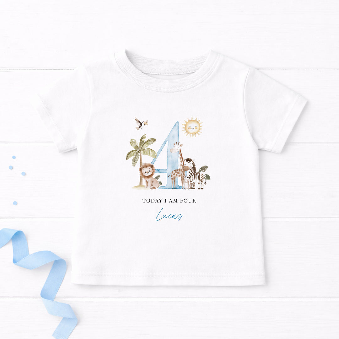 Personalised Blue Safari Any Age Birthday T-Shirt