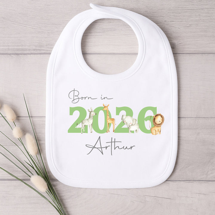 Personalised Born in 2026 Green Jungle Baby Grow, Vest or Bib