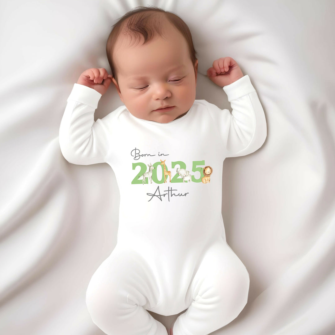 Personalised Born in 2025 Green Jungle Babygrow/Vest