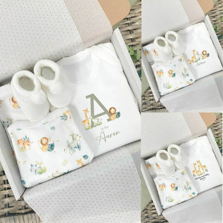 Personalised New Baby Jungle Unisex Gift Hamper Set