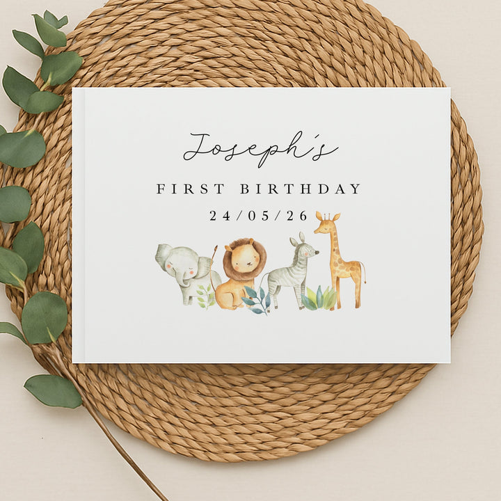Personalised Watercolour Safari Birthday Party Guest Book