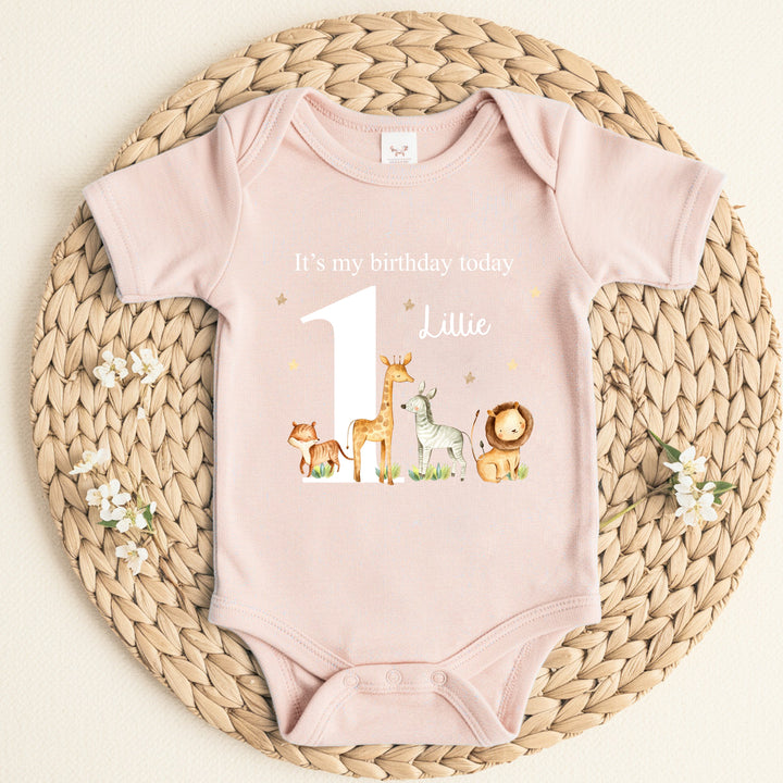Personalised Jungle Animals Pink Birthday Vest