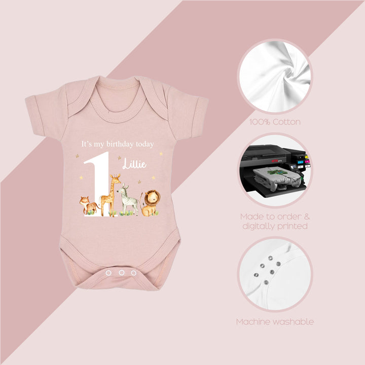 Personalised Jungle Animals Pink Birthday Vest