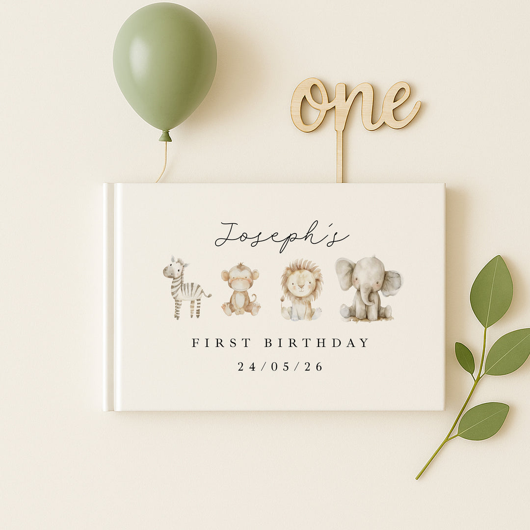 Personalised Watercolour Safari Birthday Party Guest Book