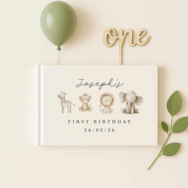 Personalised Watercolour Safari Birthday Party Guest Book