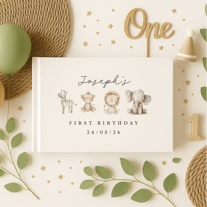 Personalised Watercolour Safari Birthday Party Guest Book