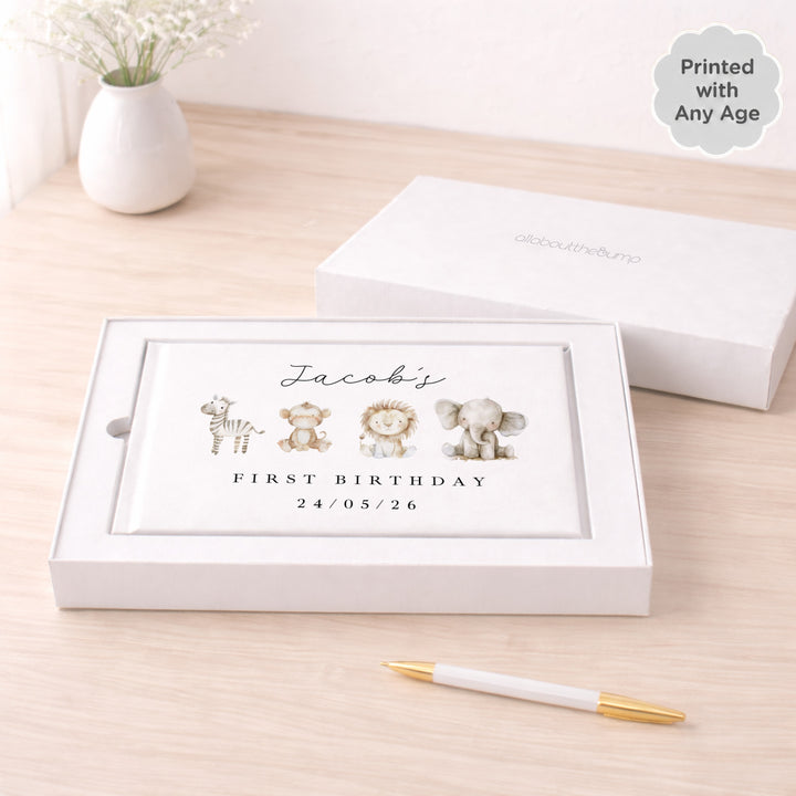 Personalised Watercolour Safari Any Age Birthday Party Guest Book
