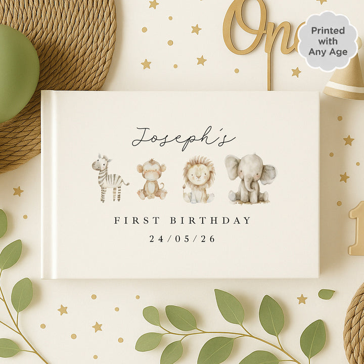 Personalised Watercolour Safari Any Age Birthday Party Guest Book