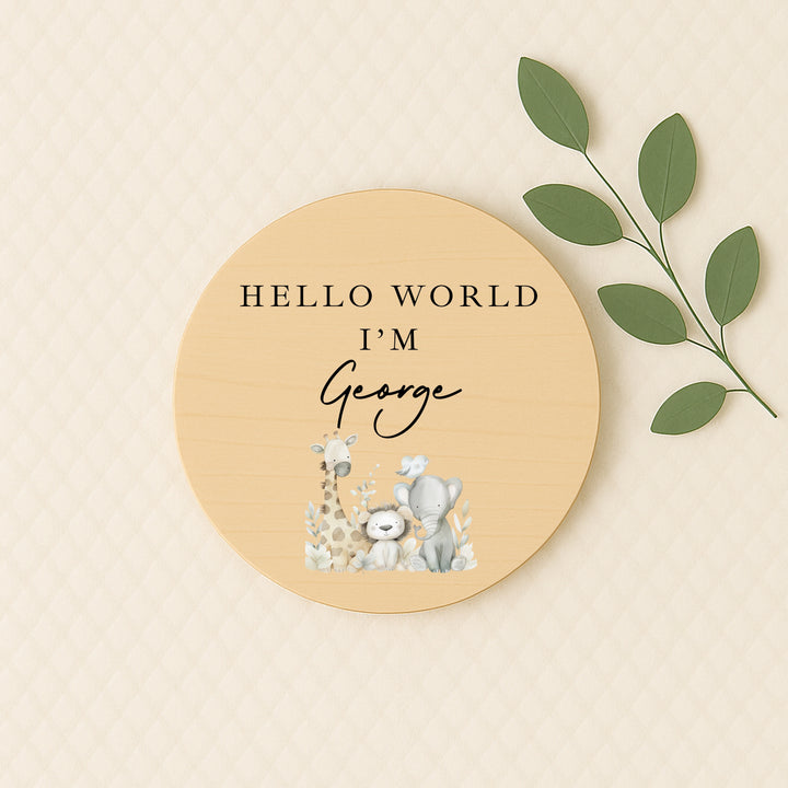 Personalised Water Colour Safari Wooden Announcement Plaque